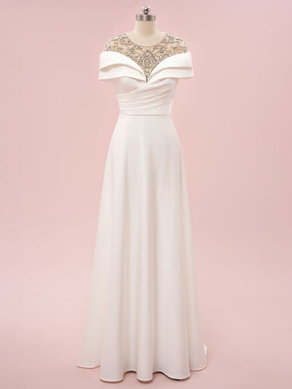 Elegant Ivory A-line With Beading Maxi Long Party Prom Dresses,Evening Dress,13307