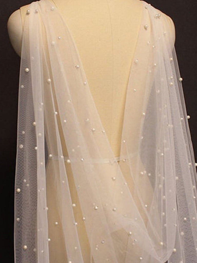 Elegant Pearl Tulle Long Wedding Shawl Trailing , VG41
