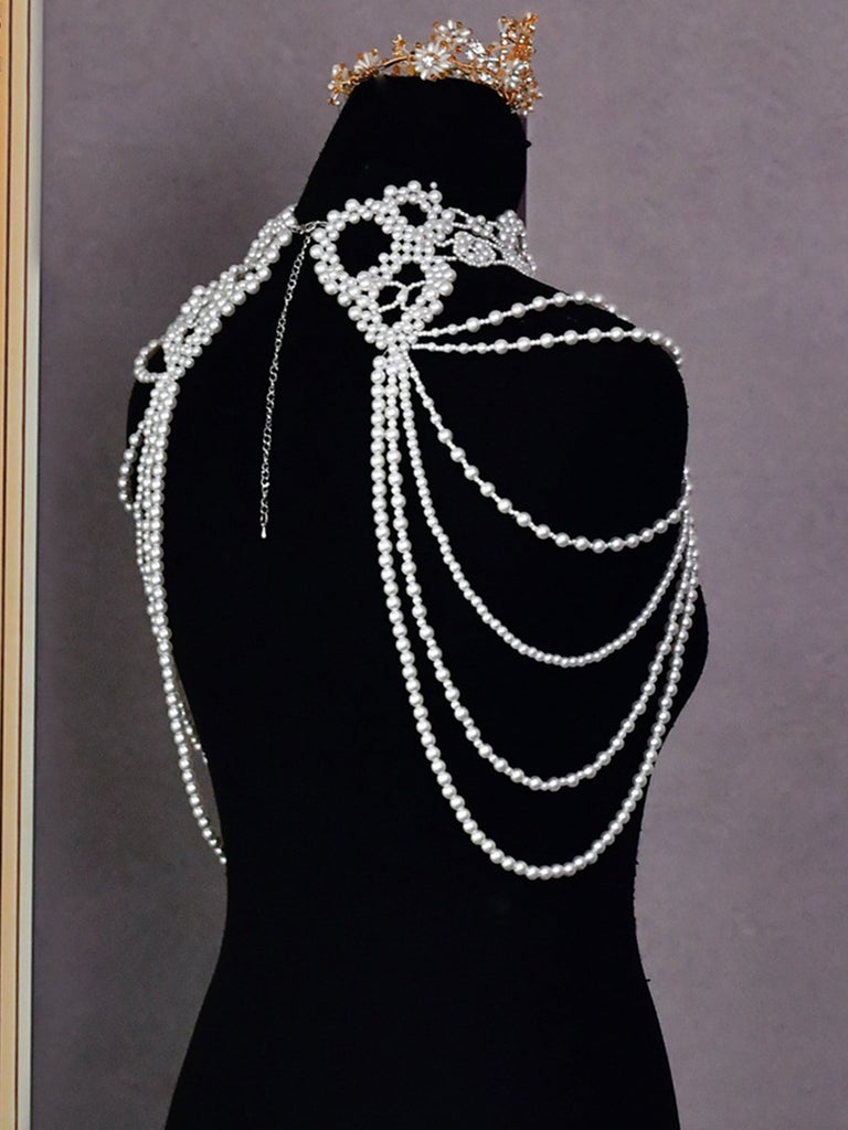 Exquisite Tassel Shoulder Chain Hand Beaded Pearl Shawl , VG09