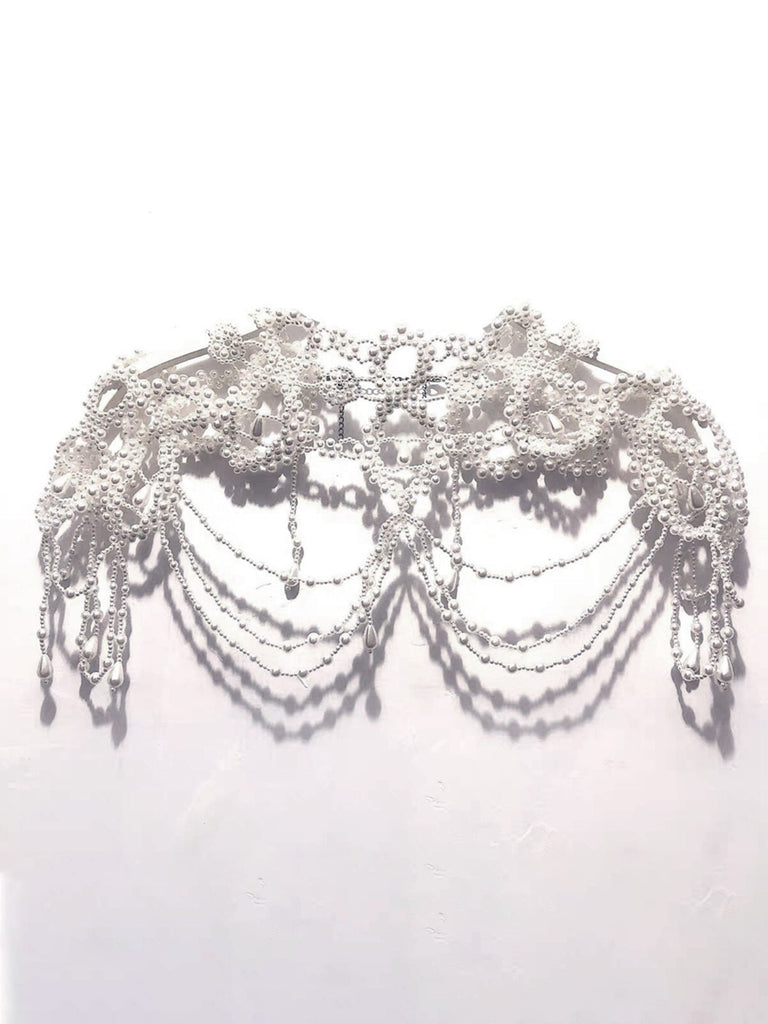 Exquisite Tassel Shoulder Chain Hand Beaded Pearl Shawl , VG09