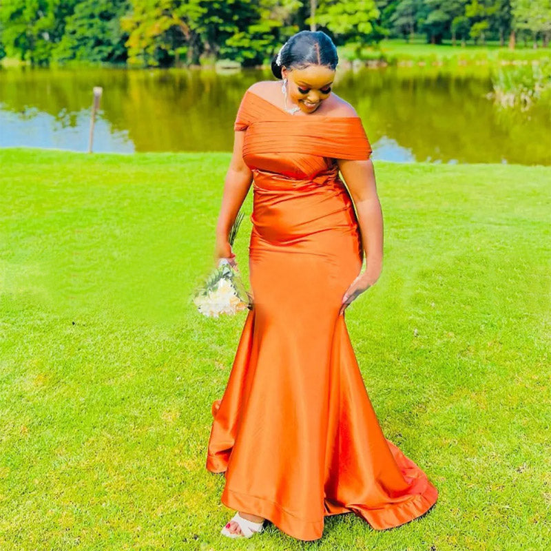 Mismatched Burnt Orange Mermaid Maxi Long Wedding Guest Bridesmaid Dresses,WG1549