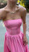 Pink A-line Strapless Side Slit Maxi Long Party Prom Dresses Online,13089