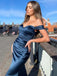 Sexy Blue Mermaid Off Shoulder Cheap Maxi Long Prom Dresses,13032