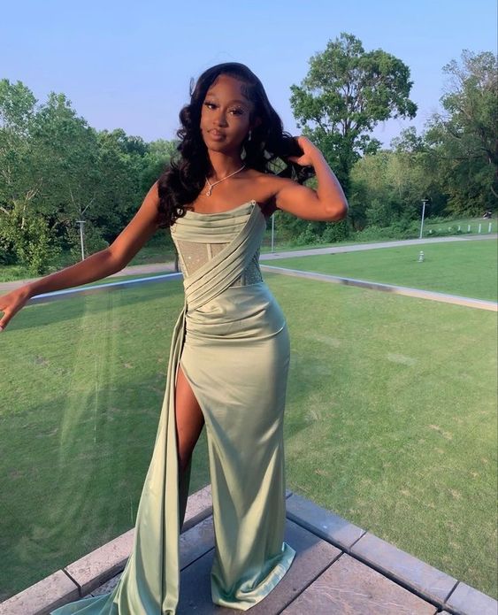 Sexy Sage Green Mermaid Side Slit Maxi Long Party Prom Dresses,Evening Dress,13280