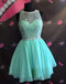 2016 Tiffany Blue Chiffon Beaded Cute homecoming prom dresses, CM0013