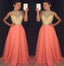 2017 Peach Halter Evening Prom Dresses, Long Beaded Party Prom Dress, Custom Long Prom Dresses, Cheap Formal Prom Dresses, 17068
