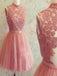 2017 popular dark pink lace high neck unique style charming freshman homecoming prom gown dress,BD0089