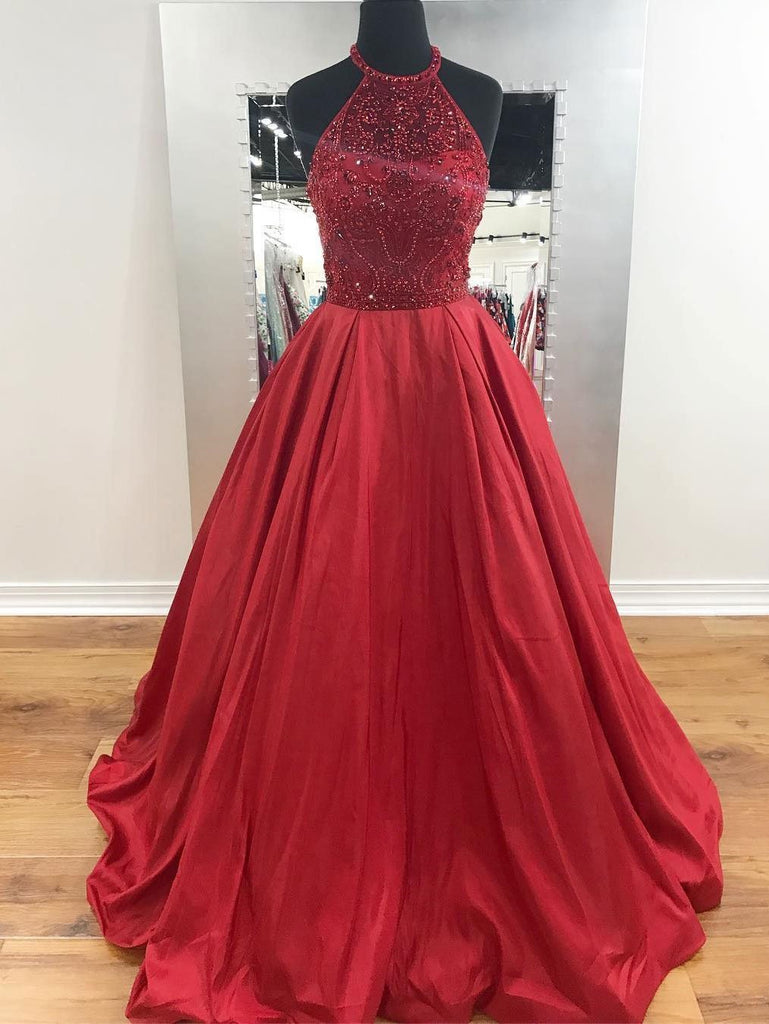 Fashion New Style Halter Beaded A line Long Evening Prom Dresses, 17350