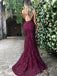 Sexy Backless Red Lace Mermaid Long Custom Evening Prom Dresses, 17396