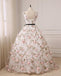 V Neck A line Lace Flower Long Evening Prom Dresses, 17553