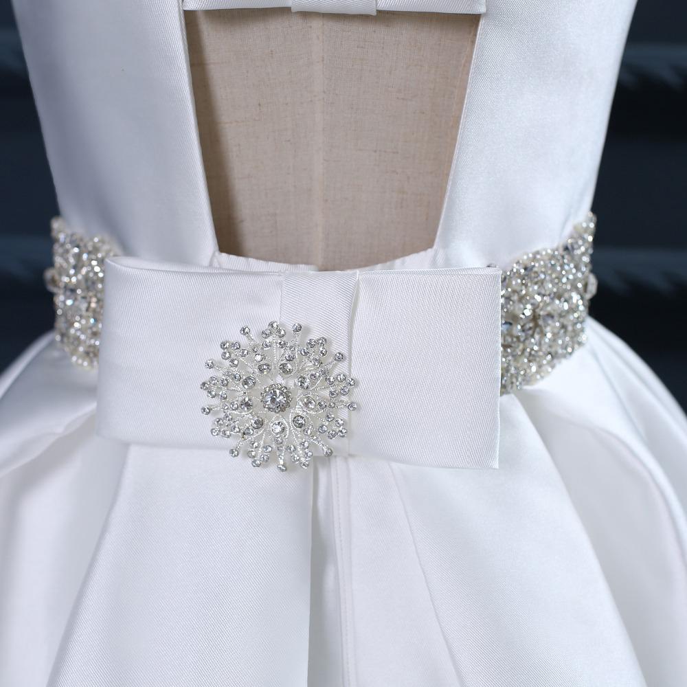 Backless White Scoop Neckline Beaded Sash A line Wedding Bridal Dresses, Affordable Custom Made Wedding Bridal Dresses, WD261