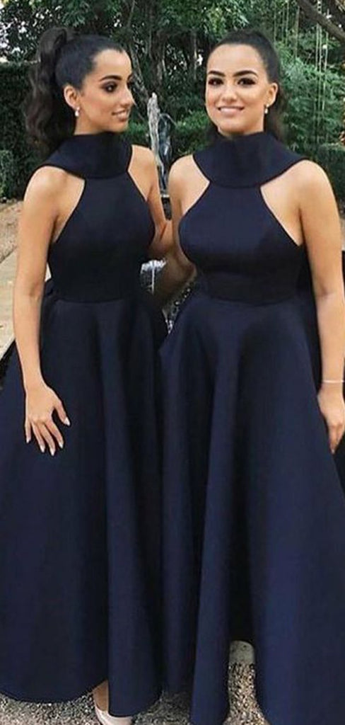 Black A-line Halter Sleeveless Cheap Long Bridesmaid Dresses Online, WG858