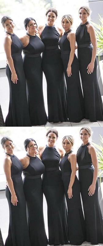 Black Simple Mermaid Halter Cheap Long Bridesmaid Dresses Online,WG981