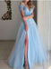 Blue A-line Off Shoulder High Slit Long Prom Dresses,Evening Dresses,12899