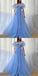 Blue A-line Short Sleeves Cheap Long Prom Dresses, Evening Party Dresses,12699