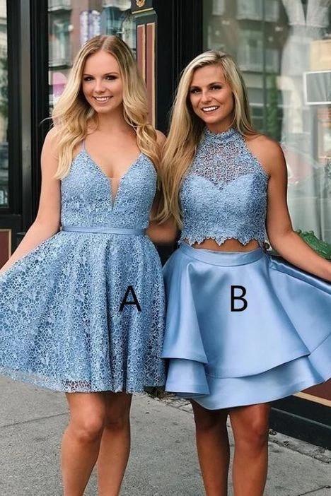Blue Lace Short Cheap Homecoming Dresses Online, Cheap Short Prom Dresses, CM746