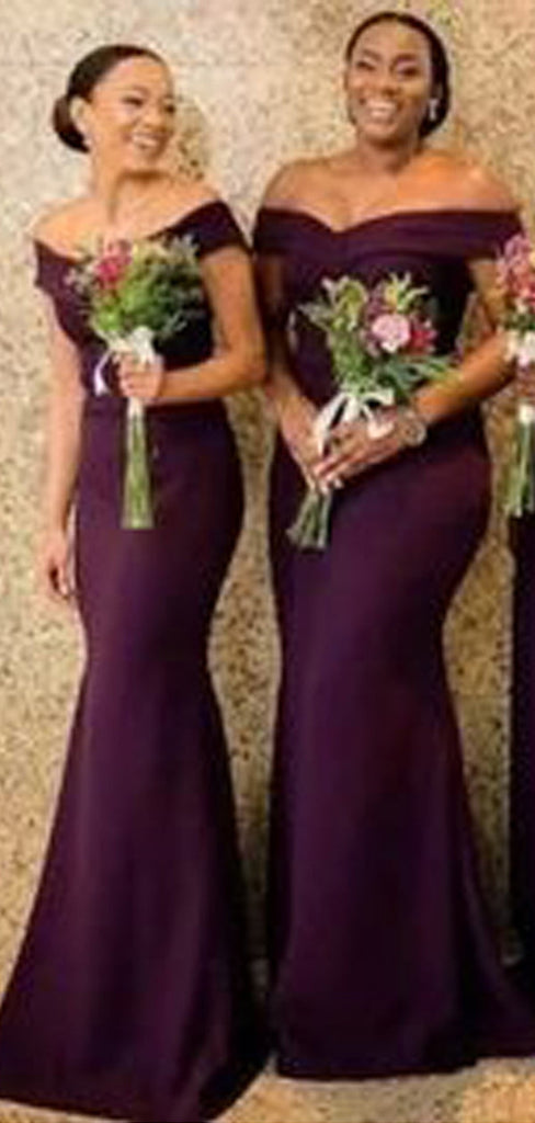 Burgundy Mermaid Off Shoulder Cheap Long Bridesmaid Dresses,WG1136