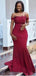 Burgundy Mermaid Off Shoulder Cheap Long Bridesmaid Dresses,WG1320