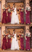 Burgundy Mermaid Off Shoulder Side Slit Cheap Long Bridesmaid Dresses,WG1436