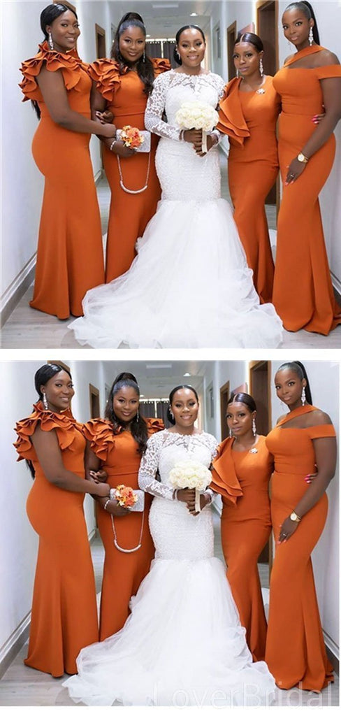 Burnt Orange Mermaid Long Cheap Bridesmaid Dresses Online, WG611