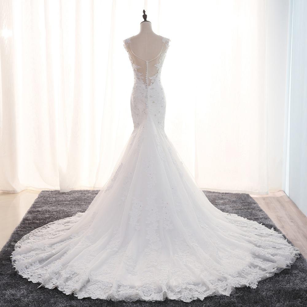Cap Sleeve Sexy Backless Lace Mermaid Wedding Bridal Dresses, Cheap Custom Made Wedding Bridal Dresses, WD281