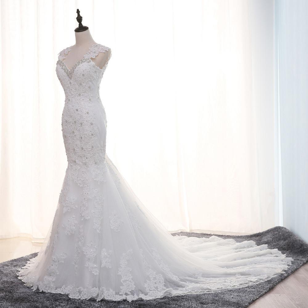 Cap Sleeve Sexy Backless Lace Mermaid Wedding Bridal Dresses, Cheap Custom Made Wedding Bridal Dresses, WD281