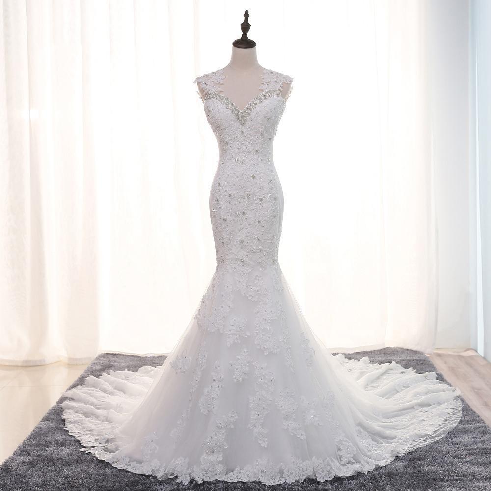 Cap Sleeve Sexy Backless Lace Mermaid Wedding Bridal Dresses, Cheap Custom Made Wedding Bridal Dresses, WD281
