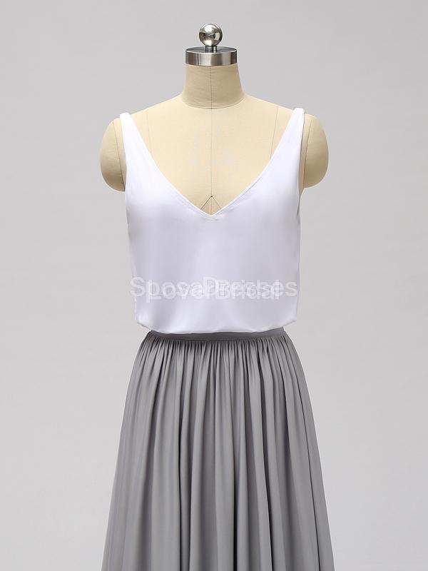 Casual Cheap Floor Length White And Grey Cheap Bridesmaid Dresses Online, WG601
