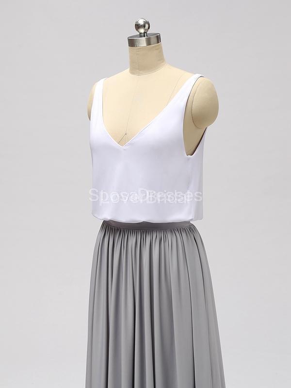Casual Cheap Floor Length White And Grey Cheap Bridesmaid Dresses Online, WG601