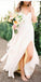 Casual Spahgetti Straps V Neck Side Slit Simple Beach Wedding Dresses, WD328