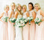 Charming Lace Top Blush Pink Chiffon Long Wedding Bridesmaid Dresses, WG348
