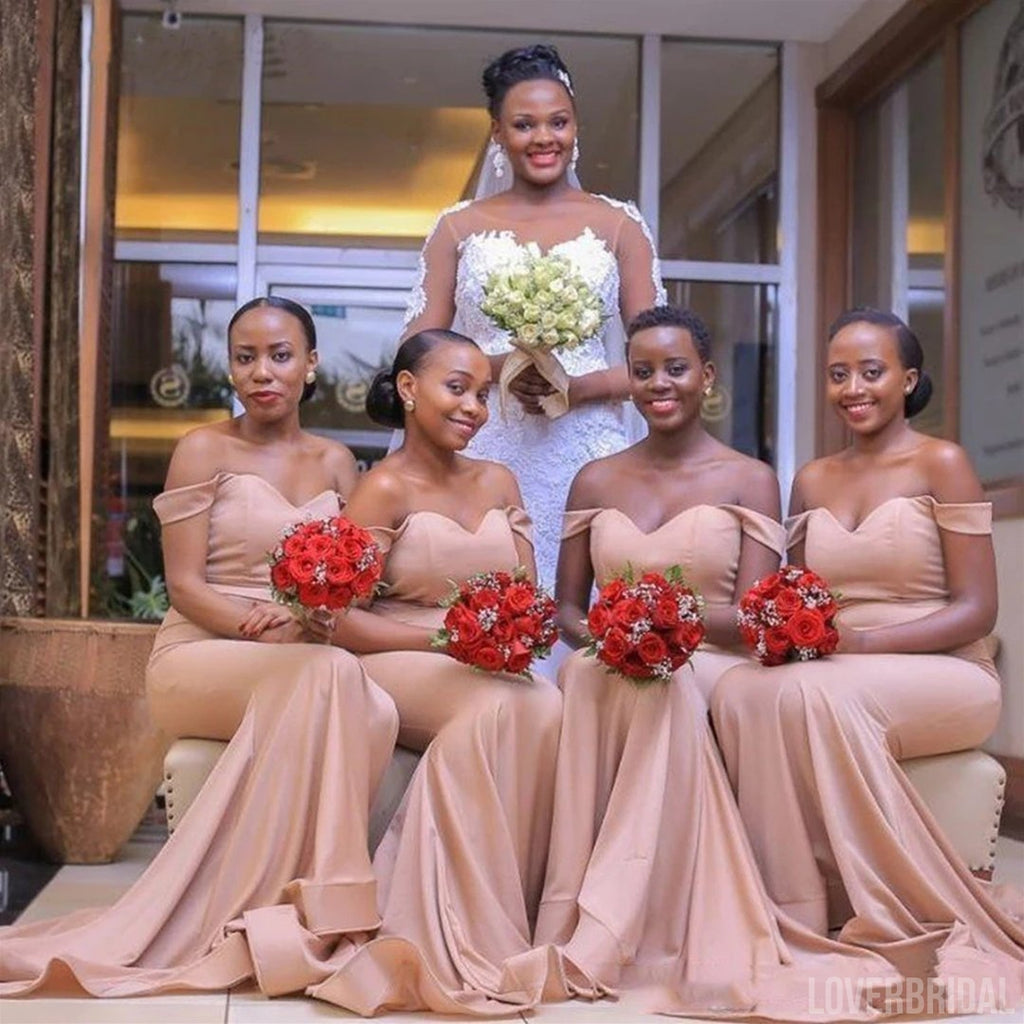 Coral Off the Shoulder Sweetheart Cheap Long Bridesmaid Dresses Gown Online, WG878