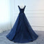Corset Navy V Neck A-line Lace Custom Long Evening Prom Dresses, 17716