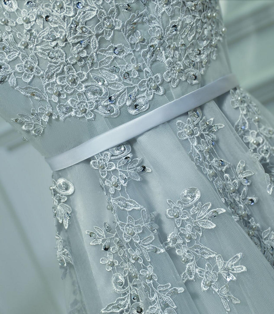 Cute Gray Lace v Neckline Short Homecoming Prom Dresses, Affordable Corset Back Short Party Prom Dresses, Perfect Homecoming Dresses, CM247