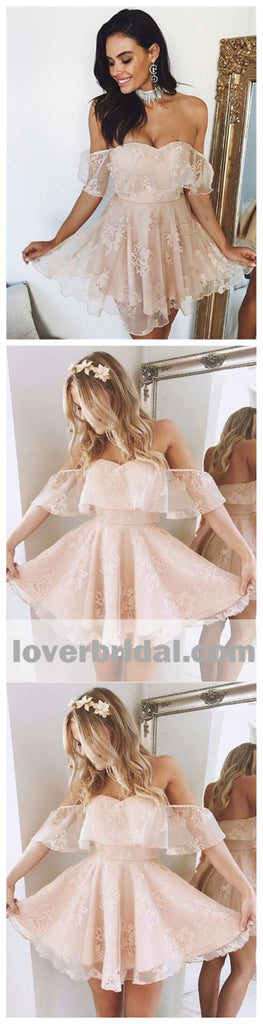 Cute Off Shoulder Lace Short Homecoming Dresses Online, CM540