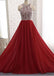 Dark Red Halter Chiffon Beaded A line Long Custom Evening Prom Dresses, 17416
