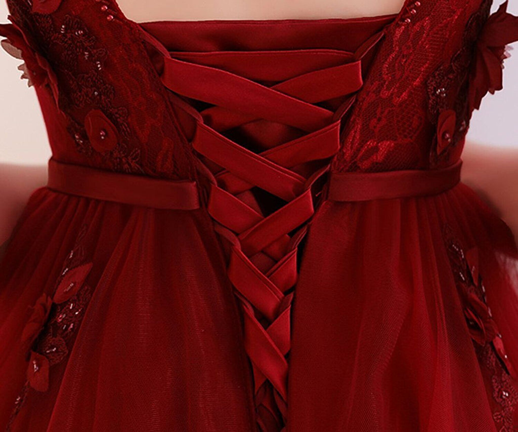 Dark Red Sexy Deep V Neckline Lace Beaded Long Evening Prom Dresses, Popular Cheap Long Party Prom Dresses, 17300