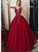 Dark Red Spaghetti Straps Lace Beaded A-line Long Evening Prom Dresses, Evening Party Prom Dresses, 12315