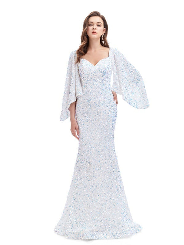 Dusty Rose Mermaid 3/4 Sleeves Long Prom Dresses Online,Evening Party Dresses,12578