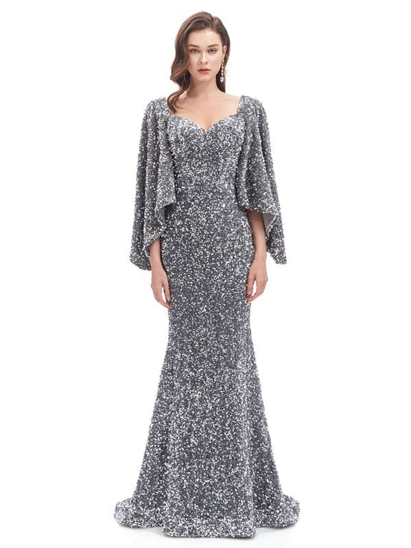 Dusty Rose Mermaid 3/4 Sleeves Long Prom Dresses Online,Evening Party Dresses,12578
