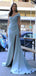 Elegant Blue Sheath One Shoulder High Slit Maxi Long Prom Dresses,12981