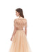 Elegant Champagne A-line Short Sleeves Long Prom Dresses Online,12583