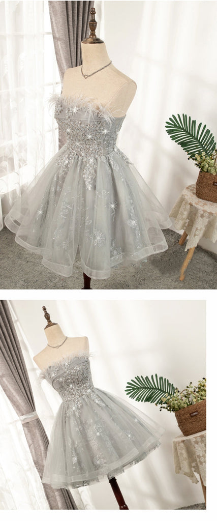 Elegant Grey Sweetheart Short Homecoming Dresses,Cheap Short Prom Dresses,CM891