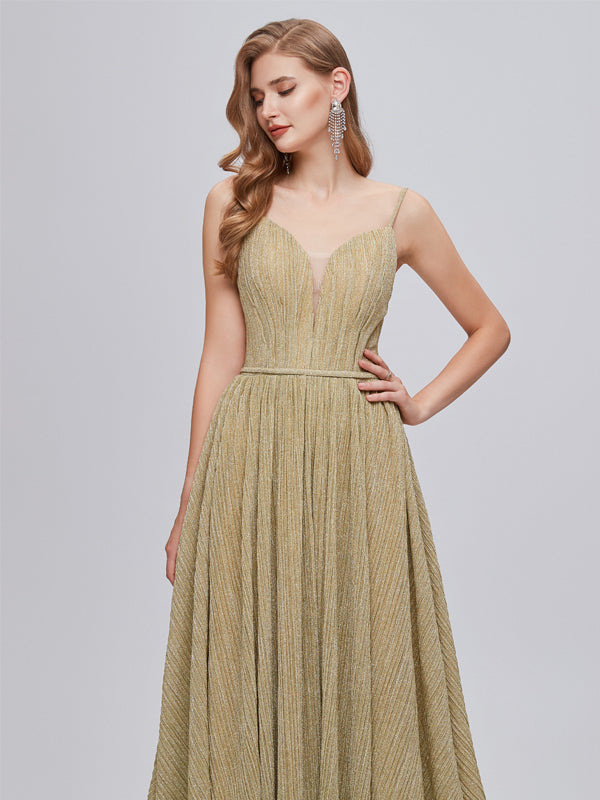 Elegant Spaghetti Straps A-line V-neck Cheap Long Prom Dresses Online,12798