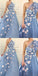 Floral Blue A-line One Shoulder Cheap Long Prom Dresses Online,12604