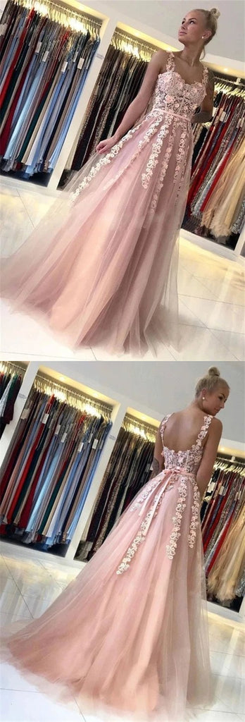 Floral Pink A-line See Through Cheap Long Prom Dresses Online,12508