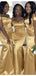 Gold Mermaid Off Shoulder Cheap Long Bridesmaid Dresses Gown Online,WG952