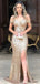 Gold Mermaid Off Shoulder Side Slit Cheap Long Prom Dresses Online,12403