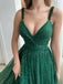 Gorgeous Green A-line V-neck Cheap Long Prom Dresses Online,12886