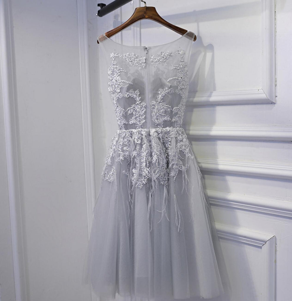 Gray Lace Beaded Homecoming Prom Dresses, Affordable Short Party Prom Dresses, Perfect Homecoming Dresses, CM262